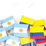 Flags of Argentina and Colombia isolated on white